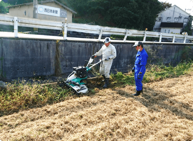 田んぼの畔草刈り